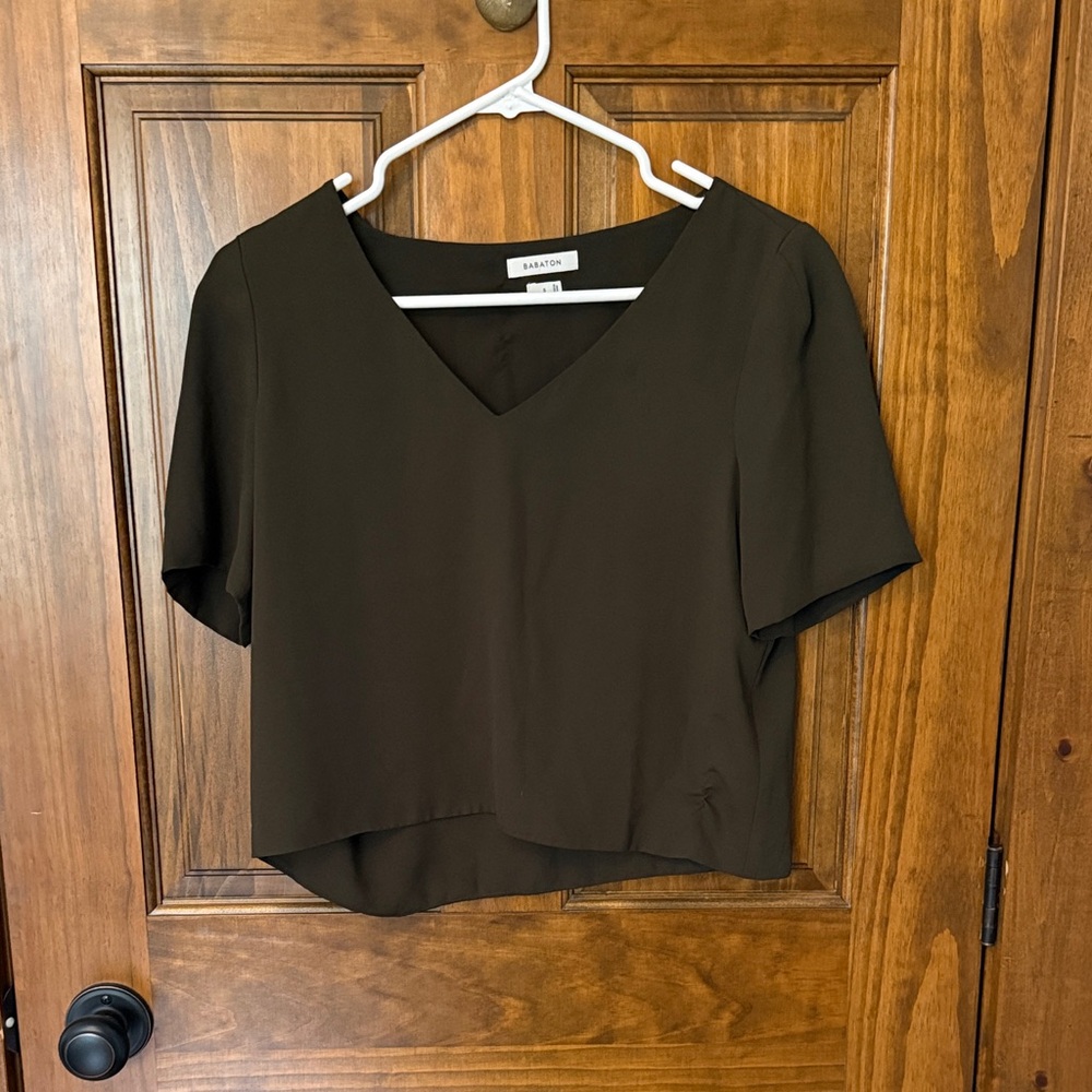 Babaton Dark Olive V-Neck Short Sleeve Top
